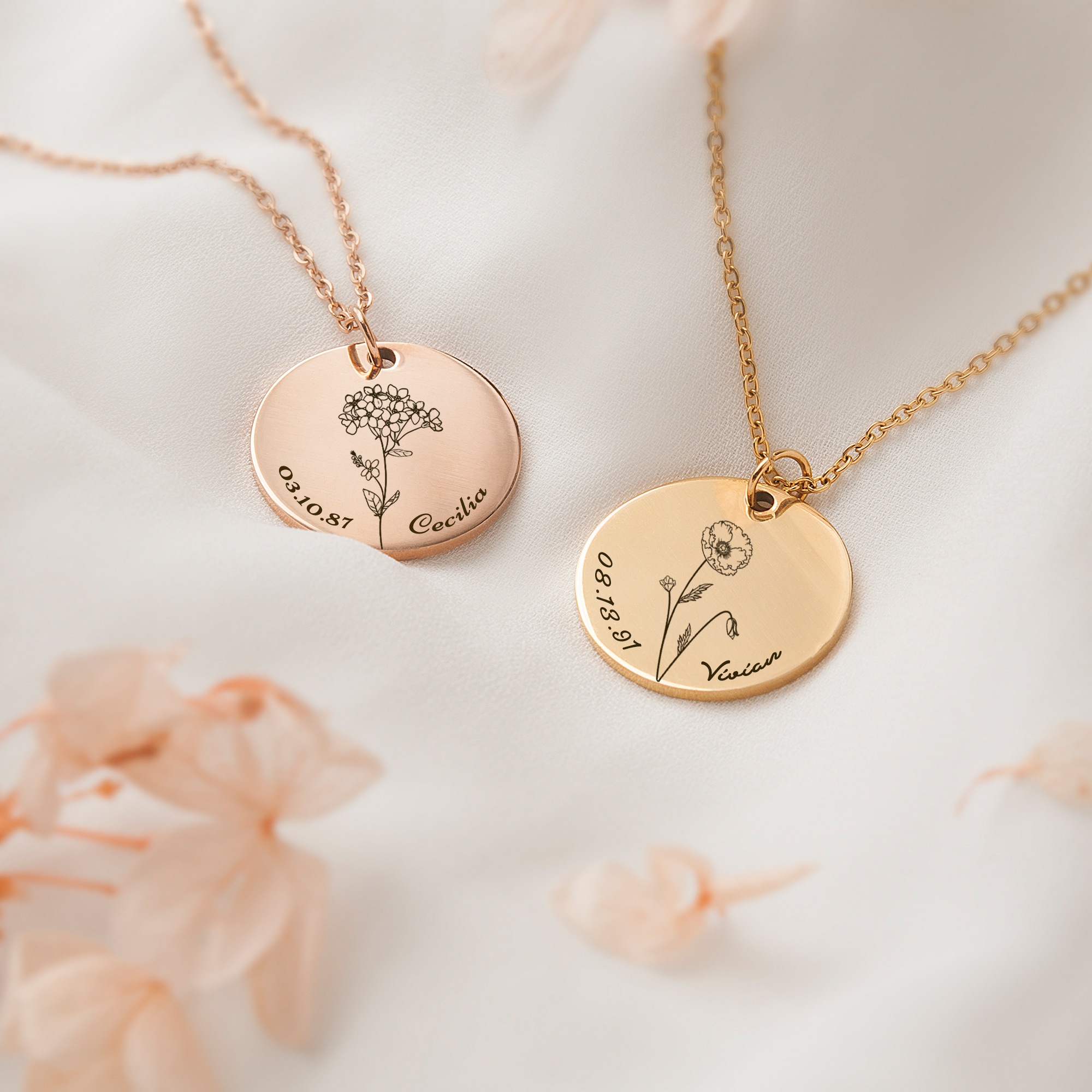 Anavia Personalized Womens Birth Flower Round Stainless Steel Charm Necklace Gift for Her