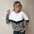 thumbnail image 3 of Round Neck Drop Shoulder Color Block Leopard Print Sweater for Women, 3 of 3