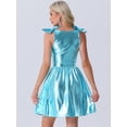 thumbnail image 3 of DARING DIVA Metallic A-Line Sleeveless Spaghetti Straps Mini Dress XS Blue, 3 of 6