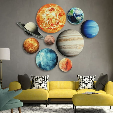 Solar System Wall Stickers Glow In The Dark 9 Planets Mars Outer Space Decal Bedroom Decor