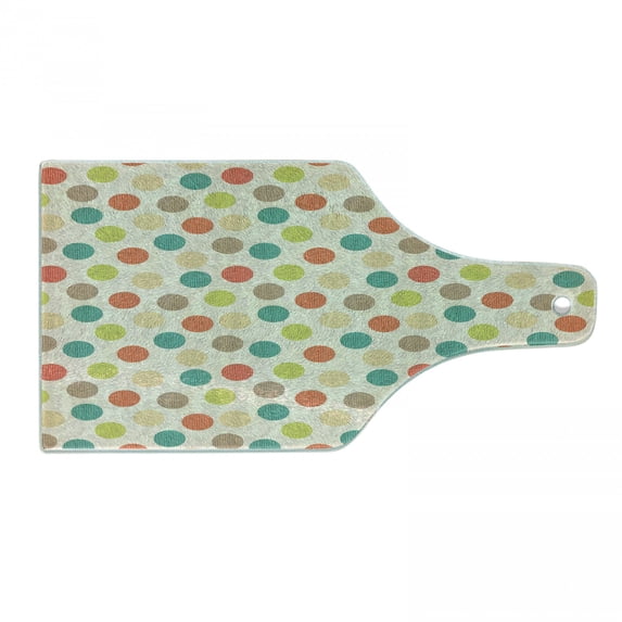 Retro Cutting Board, Colorful Pattern with Striped Circles on Grungy Background Funky Abstract and Spotty, Tempered Glass Cutting and Serving Board, Wine Bottle Shape, Multicolor, by Ambesonne