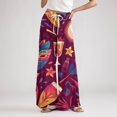 thumbnail image 5 of LWavelet Comfort Fabric Feather Coin Print Wide Leg Pants Women Mardi Gras Festive Wear Deep Red L, 5 of 5