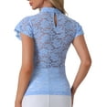 thumbnail image 3 of INSPIRAR CHIC Blusa de manga corta con cuello alto y abertura en la espalda para mujeres en el Día de San Valentín, semi transparente, talla XS, azul claro, 3 of 6