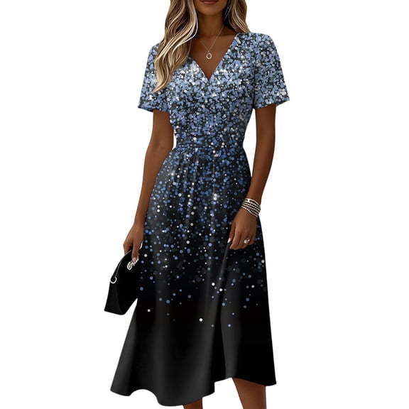Midi Dresses for Women Short Sleeve Wrap V-Neck High Waist Sundress A-Line Beach Vacation Dresses 2026