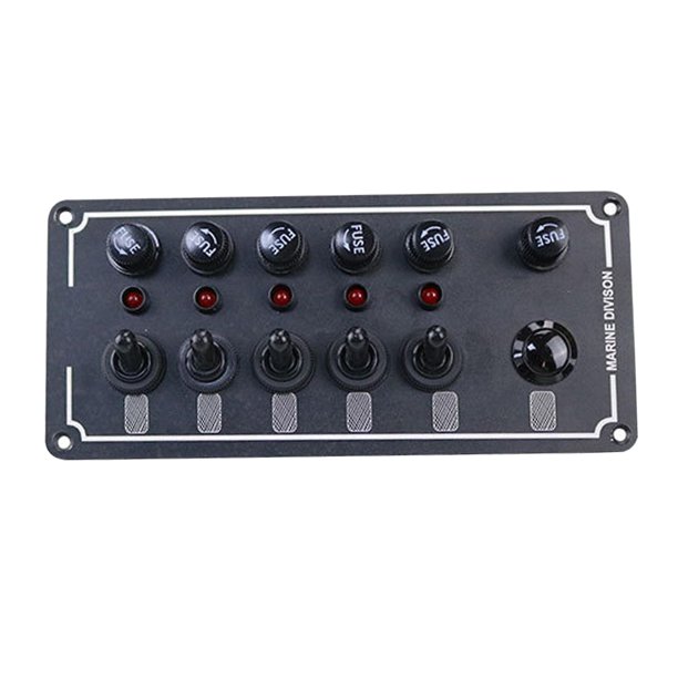 Panel de interruptor de palanca marino de 6 entradas, Panel de interruptor de sobrecarga fundido de 12v/24v CC con luz para barco