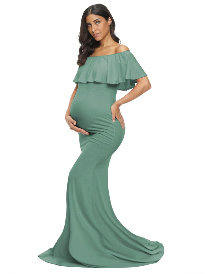 slim fit dress slacks Green Side Slit Satin Maternity Maxi Dress Large