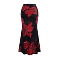 thumbnail image 2 of Women'S Fishtail Skirt Elegant Floral Ruched Skinny Bodycon Ruffle Long Skirts Red &, 2 of 9
