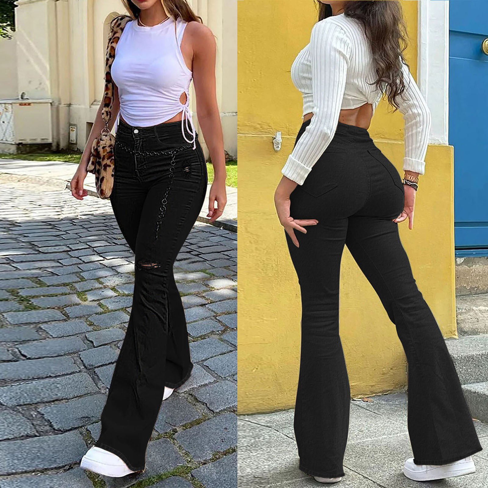 Buttons Apricot Black Flare Pants for Women Trousers Korean Fashion Casual  Office Lady Female High Waist Long Bell Bottom Pants