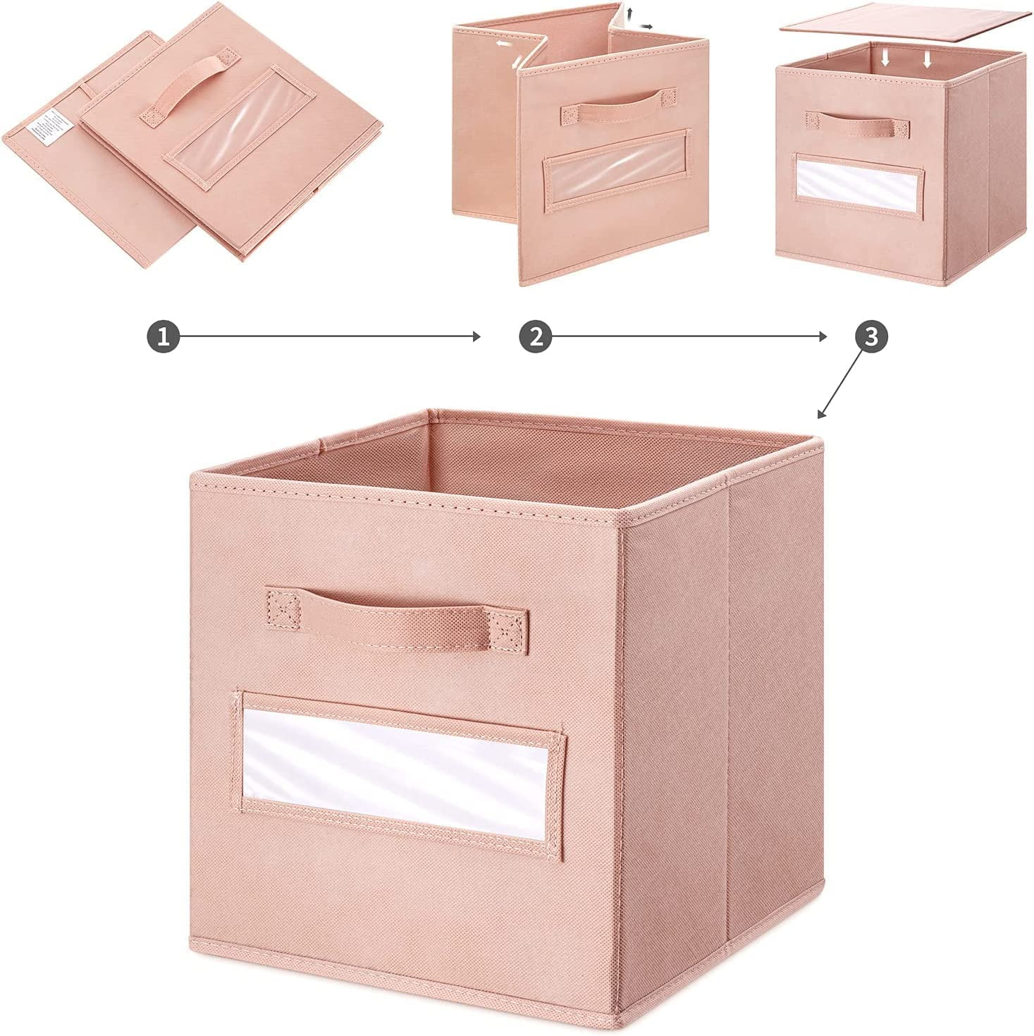 13x13 Inch Cube Storage Bins(Set of 8)-Basket Bins with 8 Labels Window Cards & a Pen - Collapsible Storage Organizer Boxes Cube For Nursery Home & Office-Pale Dogwood
