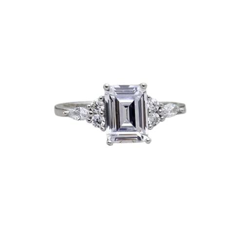 HeartsAndYou 2.3ct Engagement Ring for Women Emerald Cut Moissanite Petite Solitaire 18k White Gold over Silver