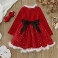 thumbnail image 2 of Quealent Girls Dress Female Big Kid Striped Tee Dress Christmas Toddler Girls Dress Santa Dress Long Sleeve with Belt Headband (Red, 7-8 Years), 2 of 7