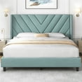 thumbnail image 1 of Yaheetech Upholstered Platform Bed Frame with Tufted Headboard, Queen, Blue Lake, 1 of 7