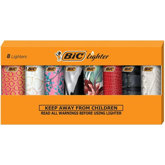 BIC Mini Lighter, Assorted Fashion Designs, Set of 8 Pocket Lighters
