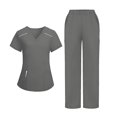 thumbnail image 2 of 2025 Medical Scrubs Uniform for Women - Tops & Straight Leg Pants with 8 Pockets, Soft Stretch, Easy Care Gray L, 2 of 4