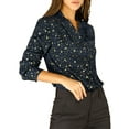 thumbnail image 4 of MODA NOVA Junior's Stand Collar Long Sleeve Metallic Dots Stars Blouse Dark Blue 2XL, 4 of 5