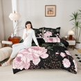 thumbnail image 5 of Manfei Retro Rustic Flower Queen Comforter Set,Natural Plant Bedding Sets,Pink Black Bedding Comforter Set For Girls Boys,Super Cozy Room Decor Reversible,3 Pieces, 5 of 9