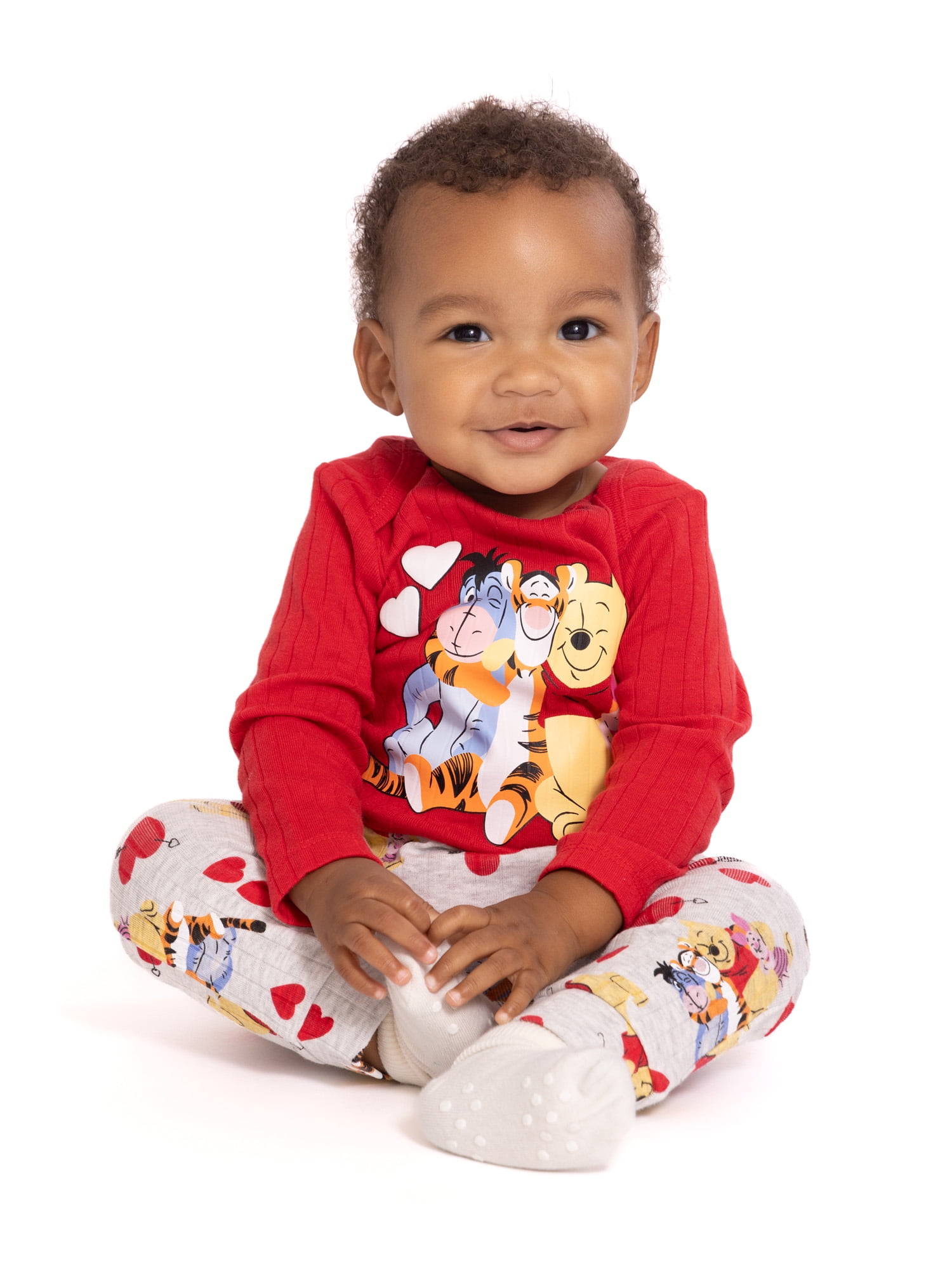 Winnie the Pooh Baby Girls Valentine's Day Long Sleeve Bodysuit with Matching Joggers, 2-Piece Set, Sizes Newborn-12M