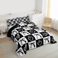 thumbnail image 3 of Homewish Teens Girls Female Cartoon Bowknot Bedding Comforter Set 2pcs,Black White Twin Comforter Sets Microfiber,Plaid Love Heart Breathable Bedding Set,Breathable Home Decor,Reversible, 3 of 8