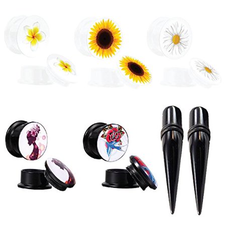 Amethyst Double Flared Plugs - BodyJ4You Gauges Kit Plugs Tapers Ear Stretching Double Flare Screw Fit Acrylic 00G Piercing Jewelry Set 12 Pieces