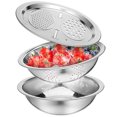 thumbnail image 1 of 1 juego de cuenco de acero inoxidable para triturar y escurrir, cuenco de cocina, cesta de drenaje multifuncional para verduras, frutas y preparación de alimentos., 1 of 7
