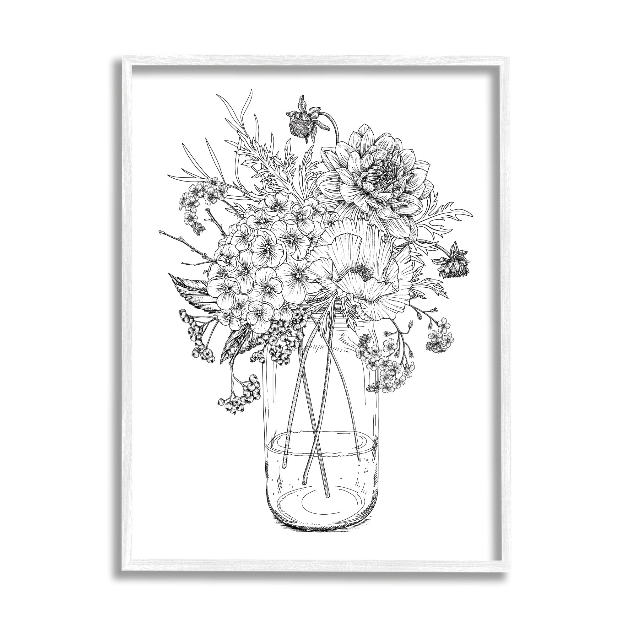 Stupell Industries Detailed Varied Flower Bouquet Blossoming Wildflower Blooms Graphic Art White Framed Art Print Wall Art, Design by Lettered and Lined