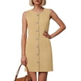 thumbnail image 2 of NIEWTR Womens Summer Dress Crew Neck Button Decoration Sleeveless Sundresses Work Casual Tank Dress(Brown,XL), 2 of 9