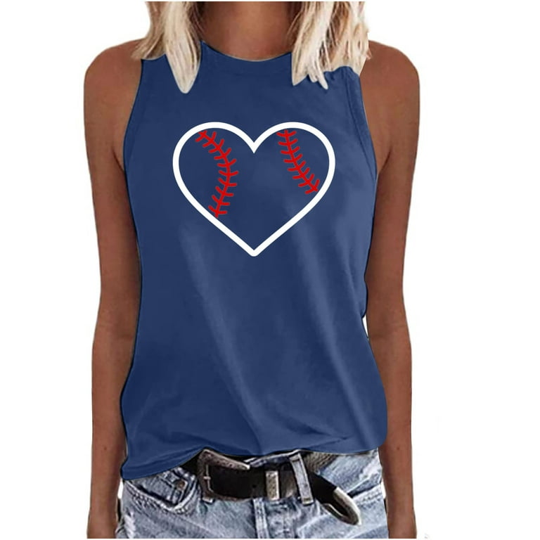 Pxxlle Baseball Tanks Top for Women Love Print Baseball Graphic Tees Casual  Summer Sleeveless Vest Tops Simple Loose Fit Basic Shirts 