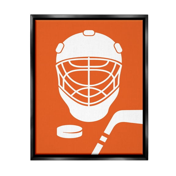 Stupell Industries Minimal Ice Hockey Gear Sports Painting Black Floater Framed Canvas Art Print Wall Art, 17 x 21