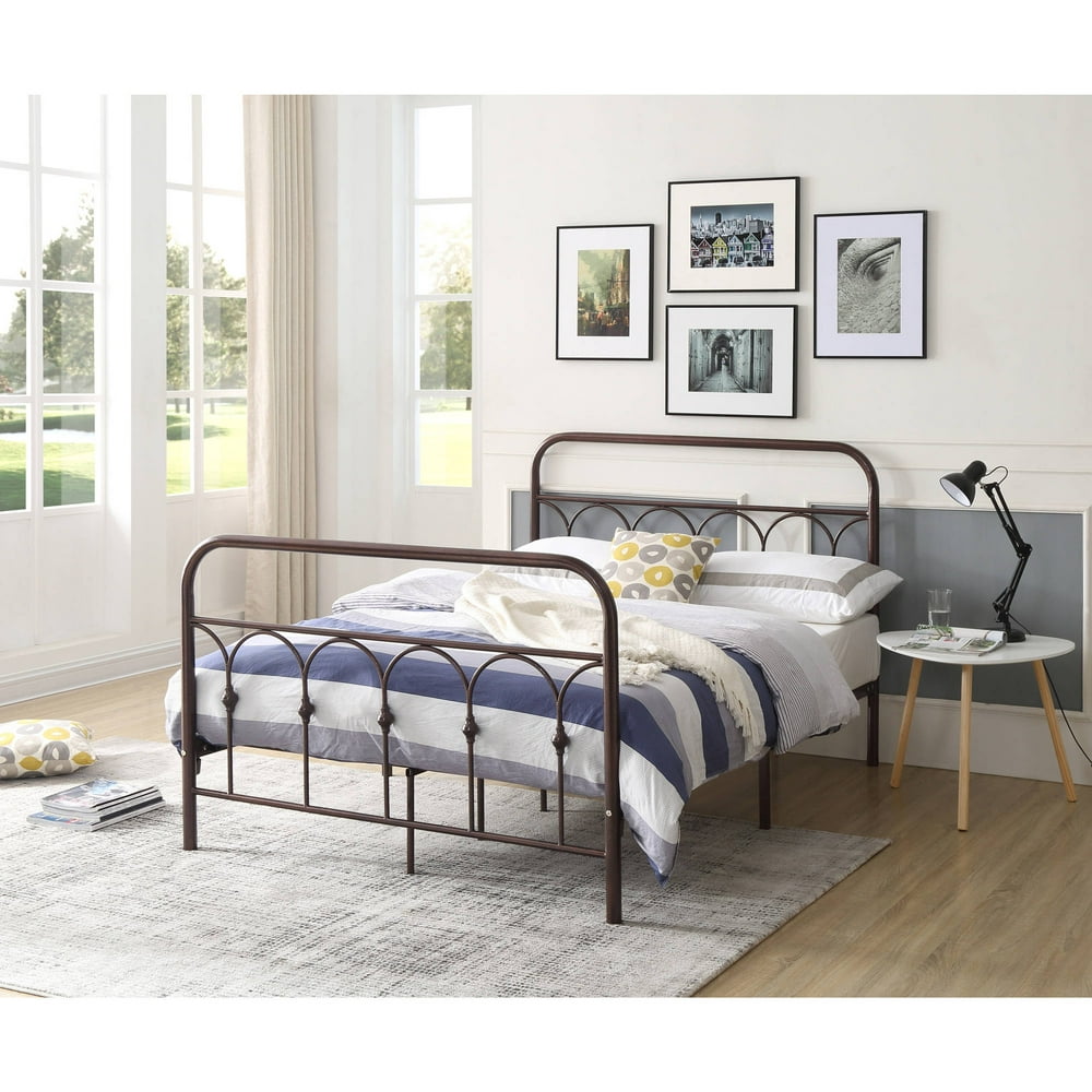 Hodedah Metal Platform Bed, Queen, Bronze