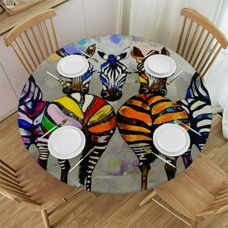 

Orinice Zebras Colors Sizes Round Table Cover Stain Resistant Washable Indoor Outdoor Tablecloth Kitchen Dining Wedding Parties Waterproof Fabric 100% Polyester 46-50