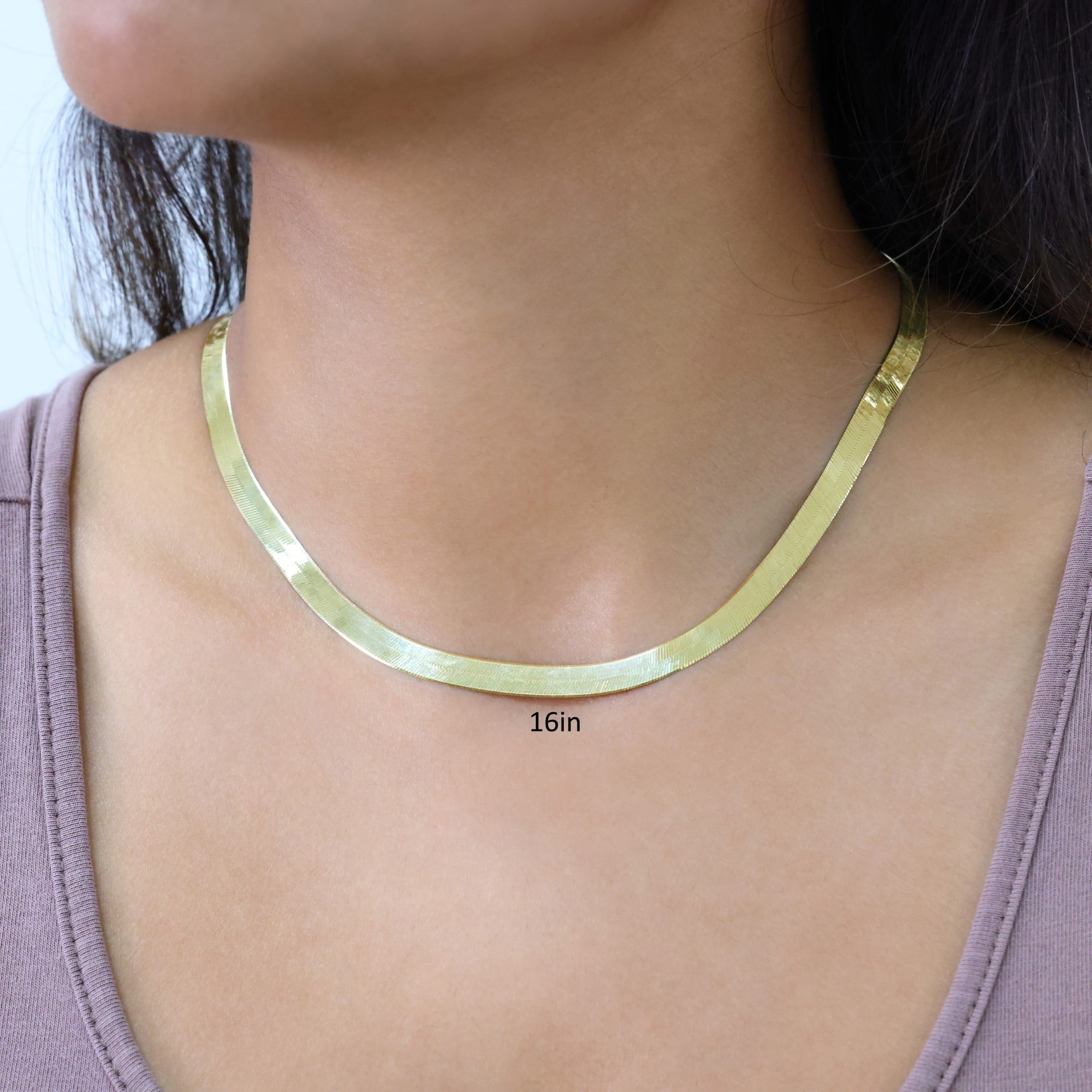 Nuragold 14k Real Yellow Gold Solid Herringbone Flexible 6mm Chain Necklace (16"-24") Italian Jewelry for Men & Women
