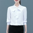 thumbnail image 4 of ZenCart Women Office Shirt Stand Collar Long Sleeve Lace-Up Bow Women Blouse Solid Color Single-Breasted Shirt, 4 of 7