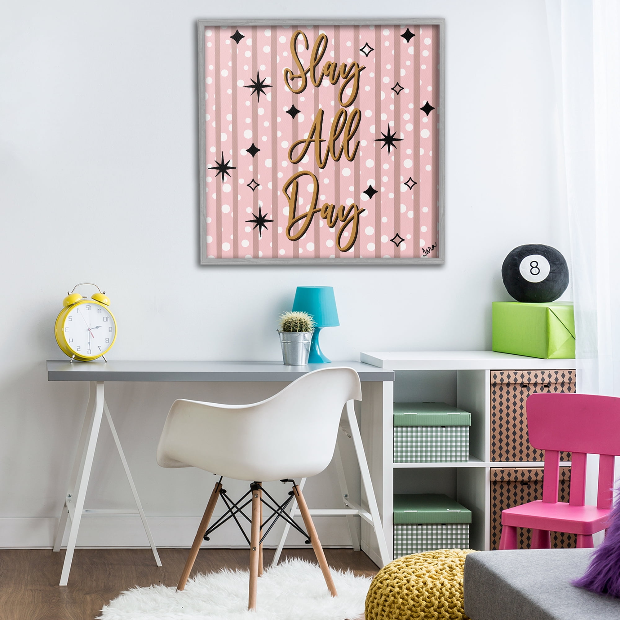Stupell Industries Slay All Day with Sparkle Pattern Gray Framed Giclee Art, design by Tara Boone