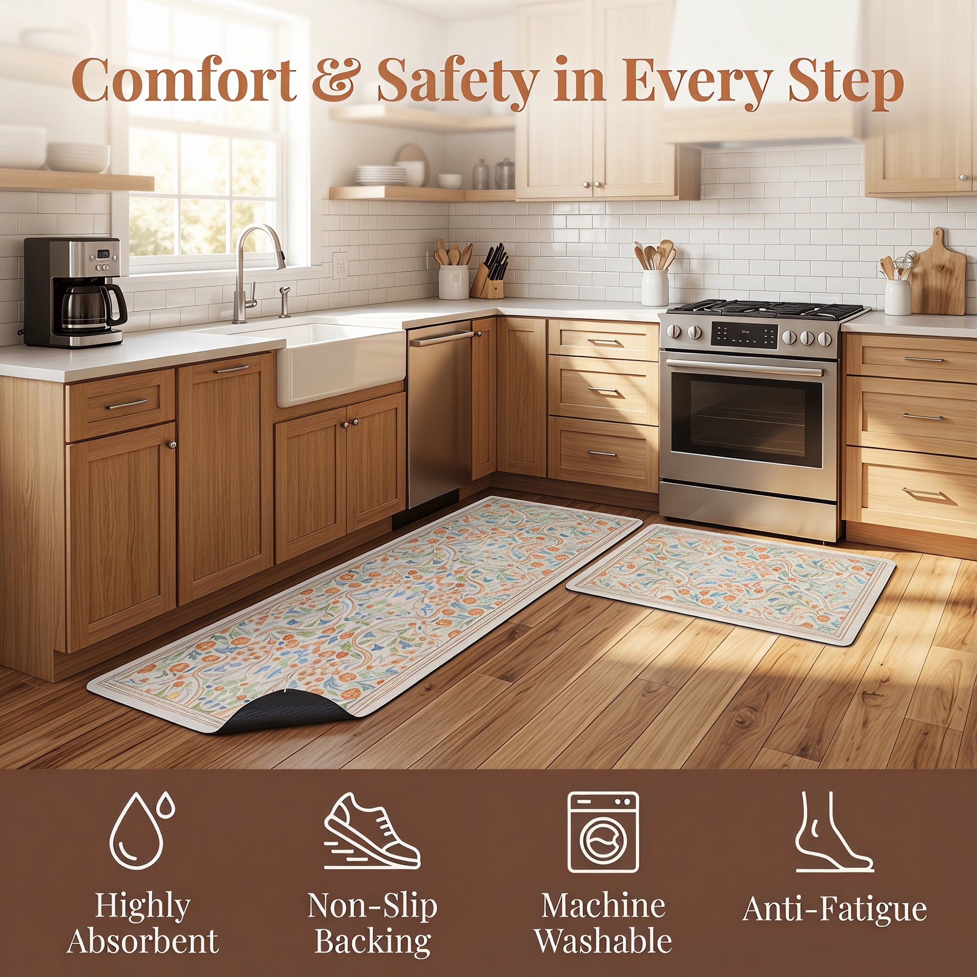 Unique Bargains 2Pcs Washable Non-Slip Absorbent Runner Rug Set White 24" x 16" 47" x 16"