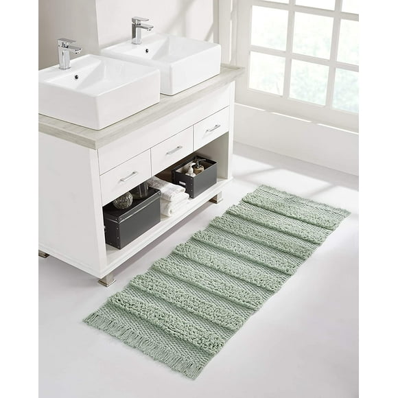 CPDD Savannah Collection Bath CPDD Runner-Boho Fringe Striped Design-for Bathroom, Hallway, or Kitchen Use, 24" x 60", Sage Sage 24" x 60"