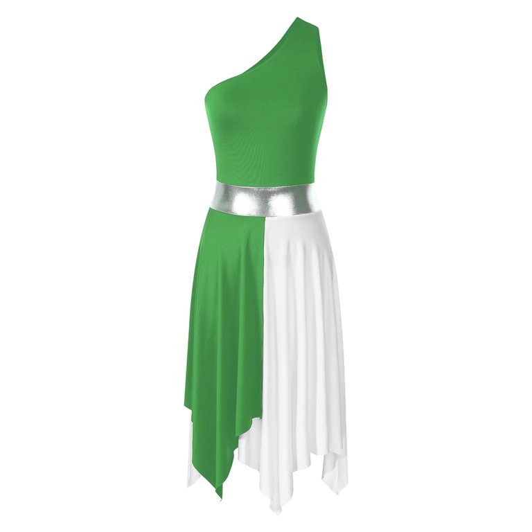 green praise dance dress YONGHS Women's Asymmetrical Liturgical Praise Dance Dress One Shoulder  Color Block Lyrical Dance Costume Light Green M
