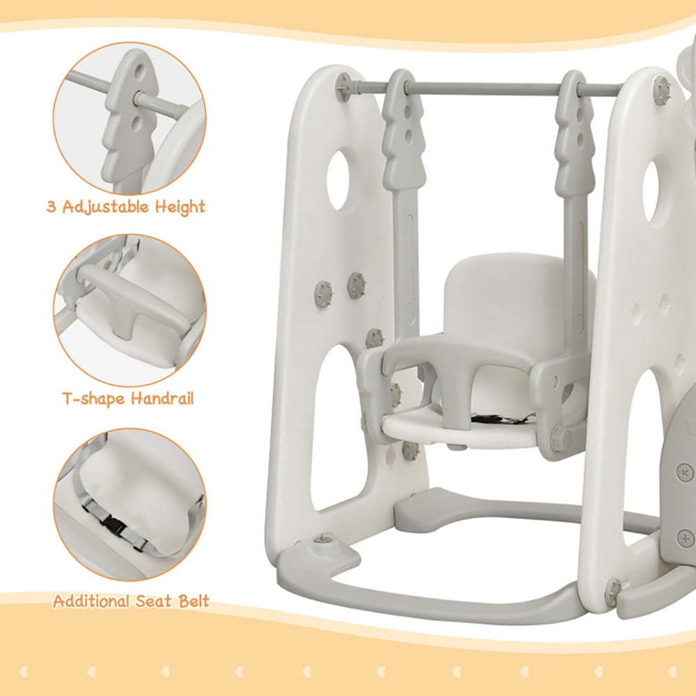 Demifill 6 in 1 Toddler Slide and Swing Set, Slide with Ball Games, Easy Set Up Playset for Indoor Outdoor Backyard, Safe Toy for Kids, White