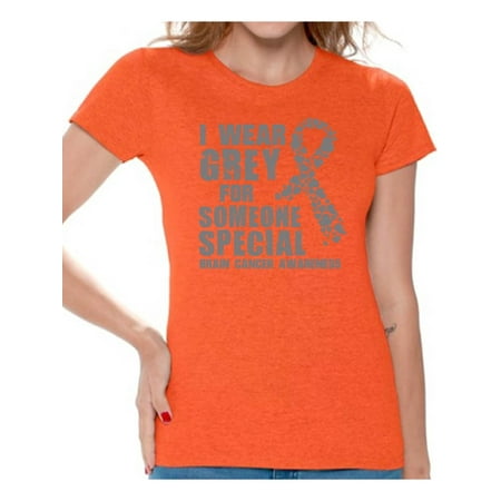 Awkward Styles Women's I Wear Grey for Someone Special Graphic T-shirt Tops Brain Cancer
