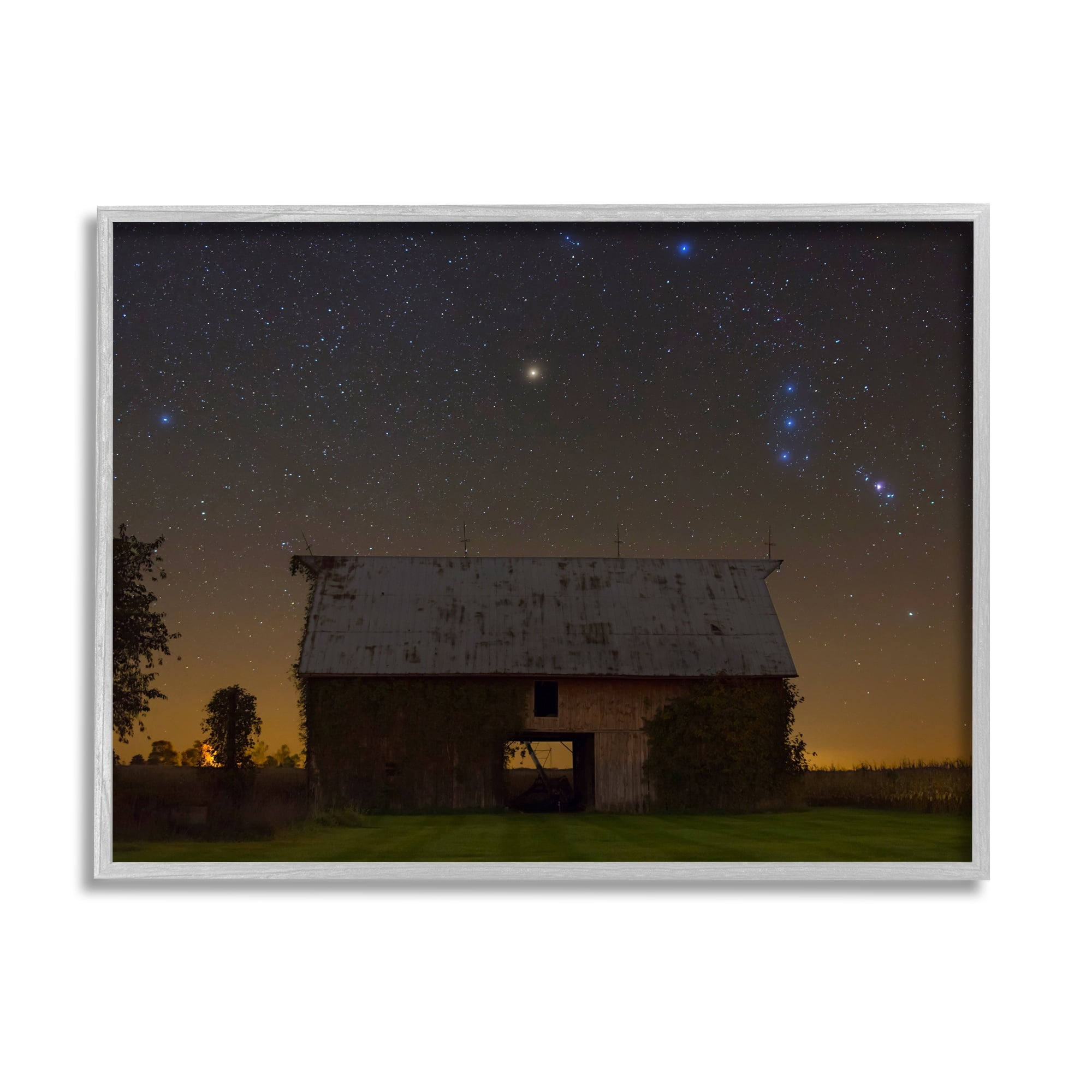 Stupell Industries Luminous Stars Shining Nighttime Constellations Quiet Cabin Photograph Gray Framed Art Print Wall Art, Design by Royce Bair