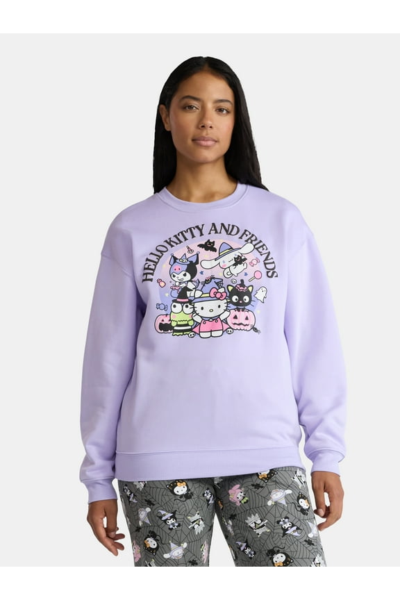 Hello Kitty Women's Halloween Front Back Graphic Sweatshirt with Long Sleeves, Sizes XXS-XXL