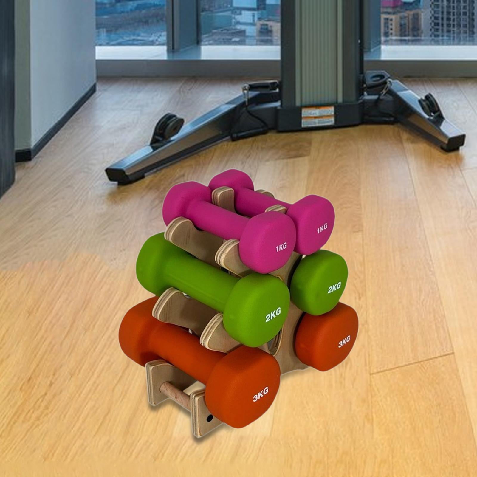 funtasica Dumbbell Rack 3 Layers Bracket Wood Dumbbell Weight Stand Stable A Frame Weight Holder for Fitness Full Body Workout Exercise