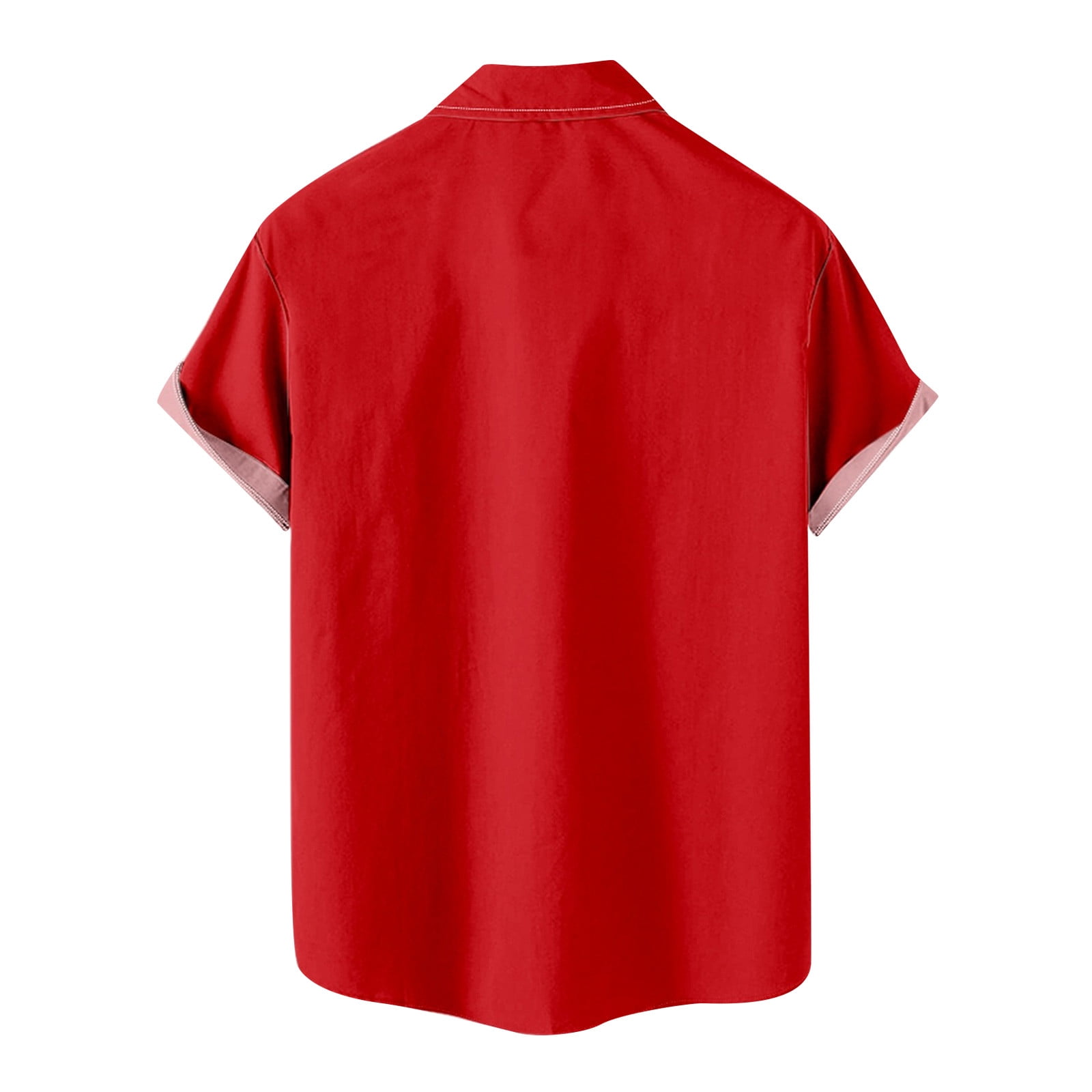 JWZUY Mens Basic Lapel V Neck Palm Tree Print Shirts Button Down Classic  Tshirt Short Sleeve Tops Red XXL 
