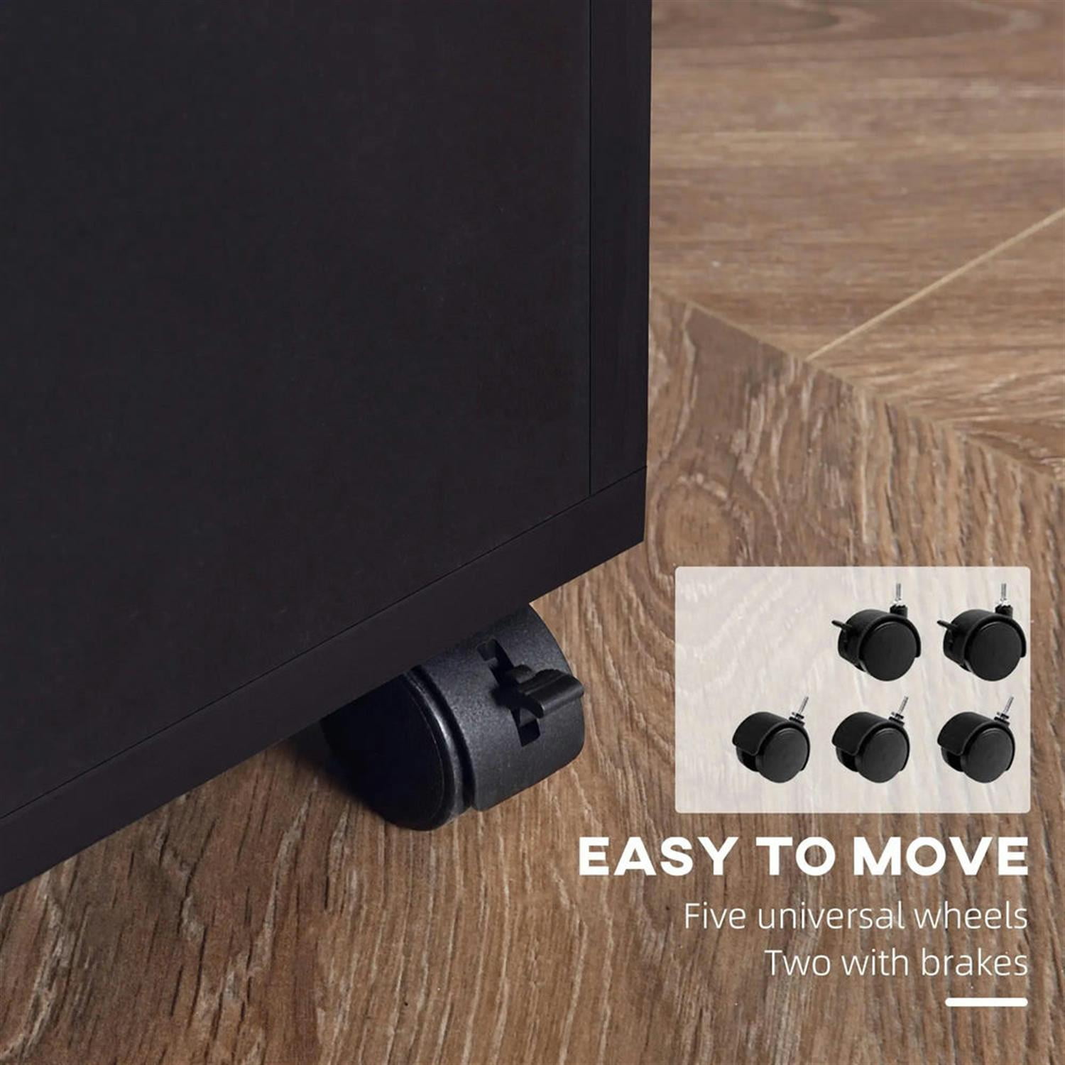 Demi Bonn Rolling Filing Cabinet with Castors, 2 Drawers, 2 Shelves, Modern File Cabinet for Home Office, Smooth Counter Printer Stand, Black