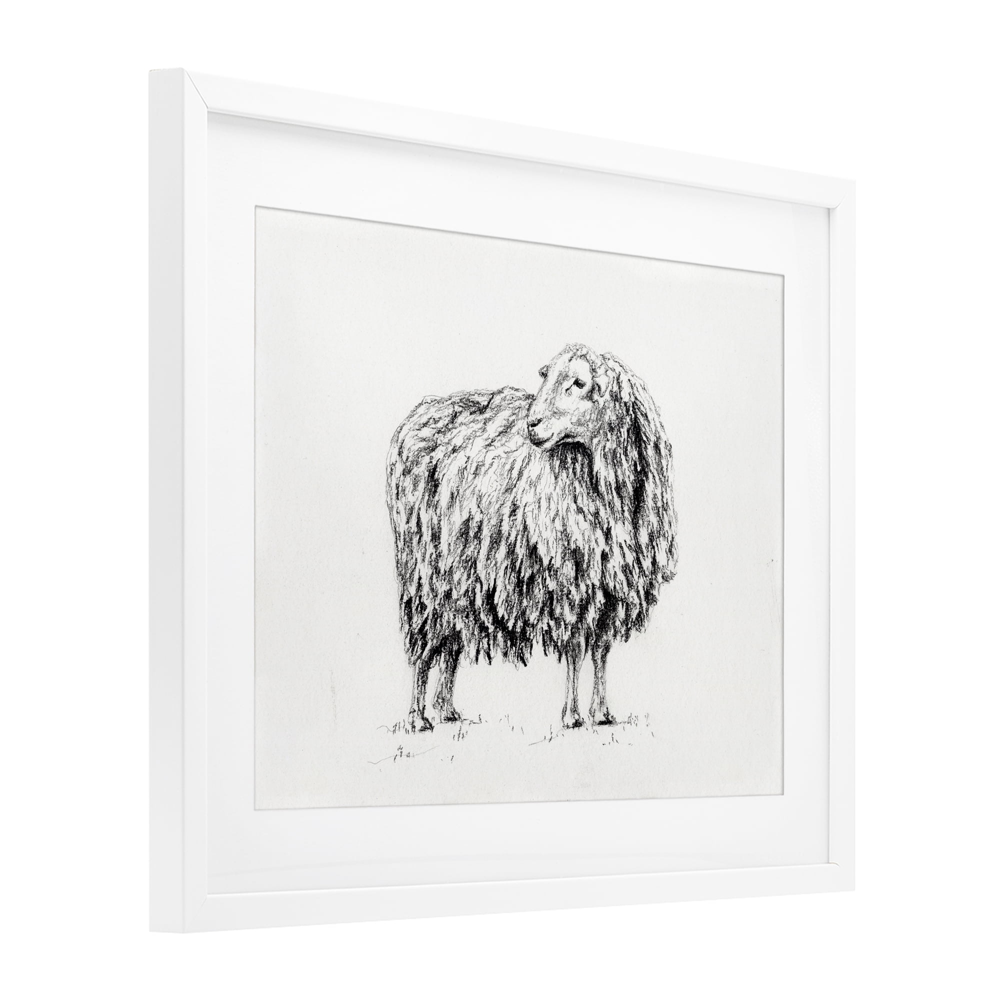 Stupell Industries Sheep in Charcoal White Framed Print Under Glass, design by Leah Noel Art
