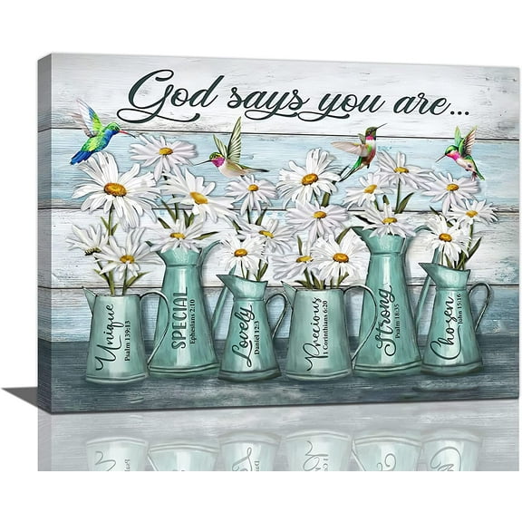Rustic Daisy Wall Art God Says You Are Canvas Prints Painting White Daisies Floral Pictures Framed Artwork Home Decor for Bathroom Dining Living Room 16"x12"