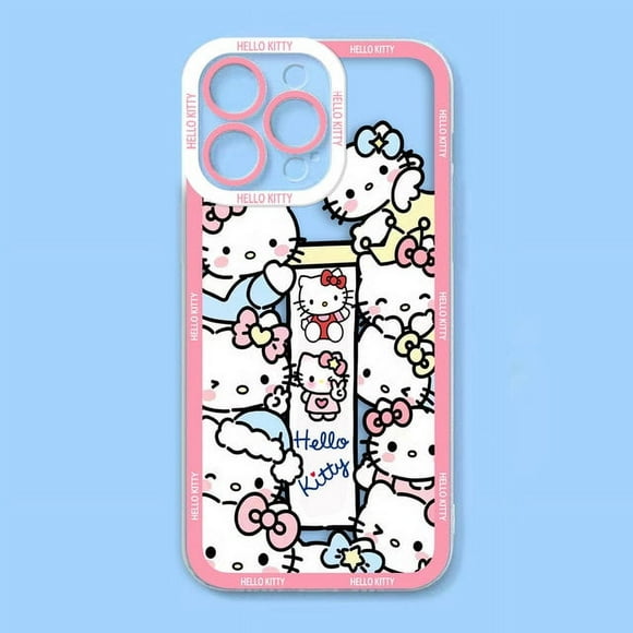 Cute Hello Kitty Pink Cat Angel Eyes Clear Soft Silicone Phone Case For iPhone Apple 15 14 12 13 11 Pro 8 7 SE Plus X XR XS Case BLD