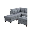 thumbnail image 3 of Contemporary Living Room Gray Fabric Tufted Cushion 7pc L-Sectional Sofa Set 2x Corner Wedge 3x Armless Chairs 2x Ottoman Couch, 3 of 10