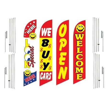 4 Swooper Flags With 4 Pole Kits Look Special We Buy Cars Open Welcome