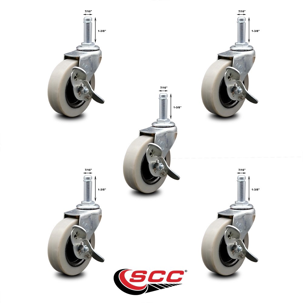 Service Caster 3 Inch Swivel Thermoplastic Rubber Casters and 7/16 x