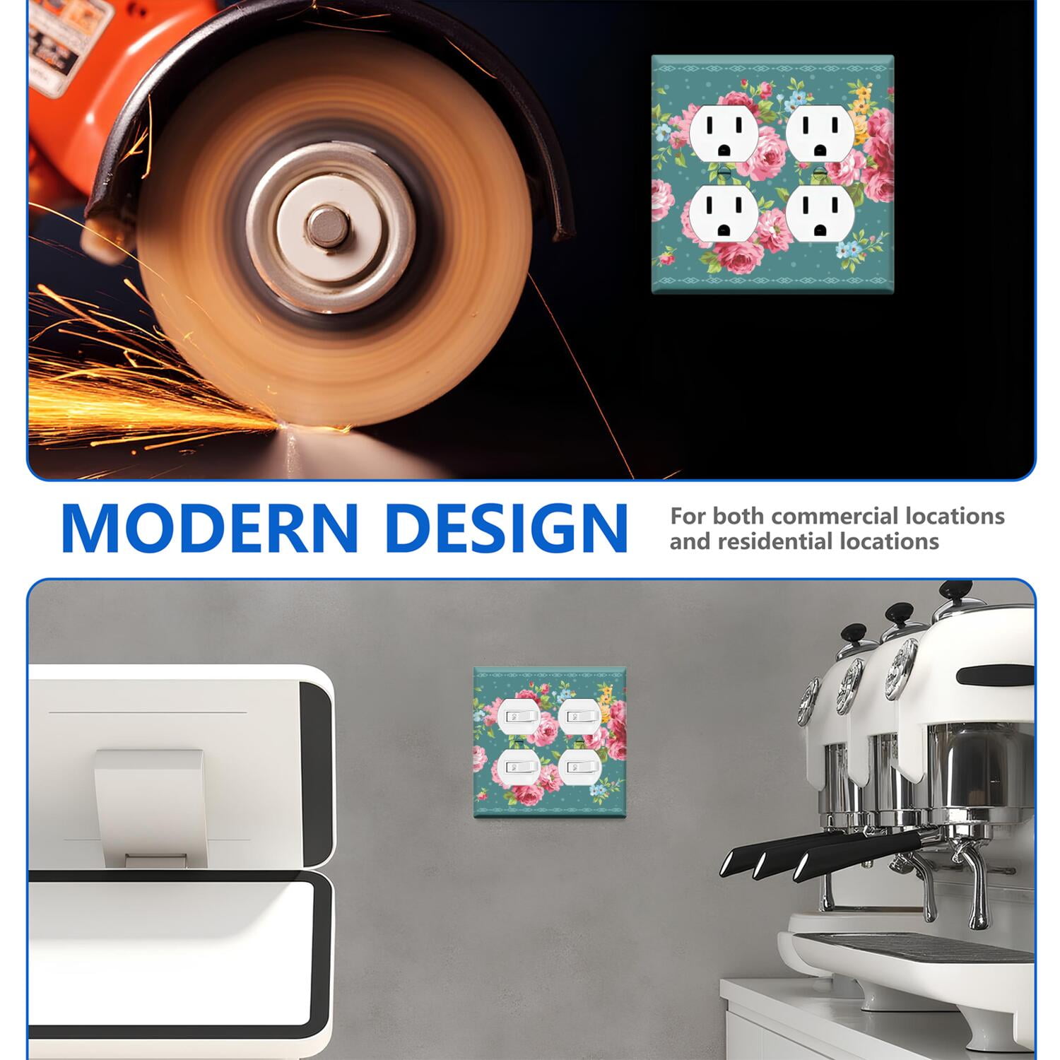 Pioneer Floral Duplex Receptacle Outlet Wall Plate,Size Double Duplex 4.6" x 4.6”, Polycarbonate Thermoplastic Electrical Switchplate Home Decor for Kitchen Living Room Bedroom Decorate